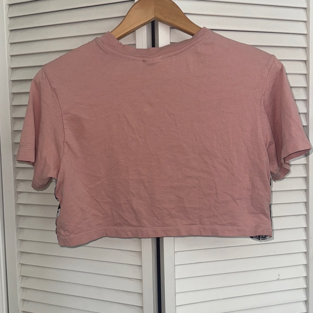 adidas Pink Cropped Tee with Logo Tape - Picture 3 of 5